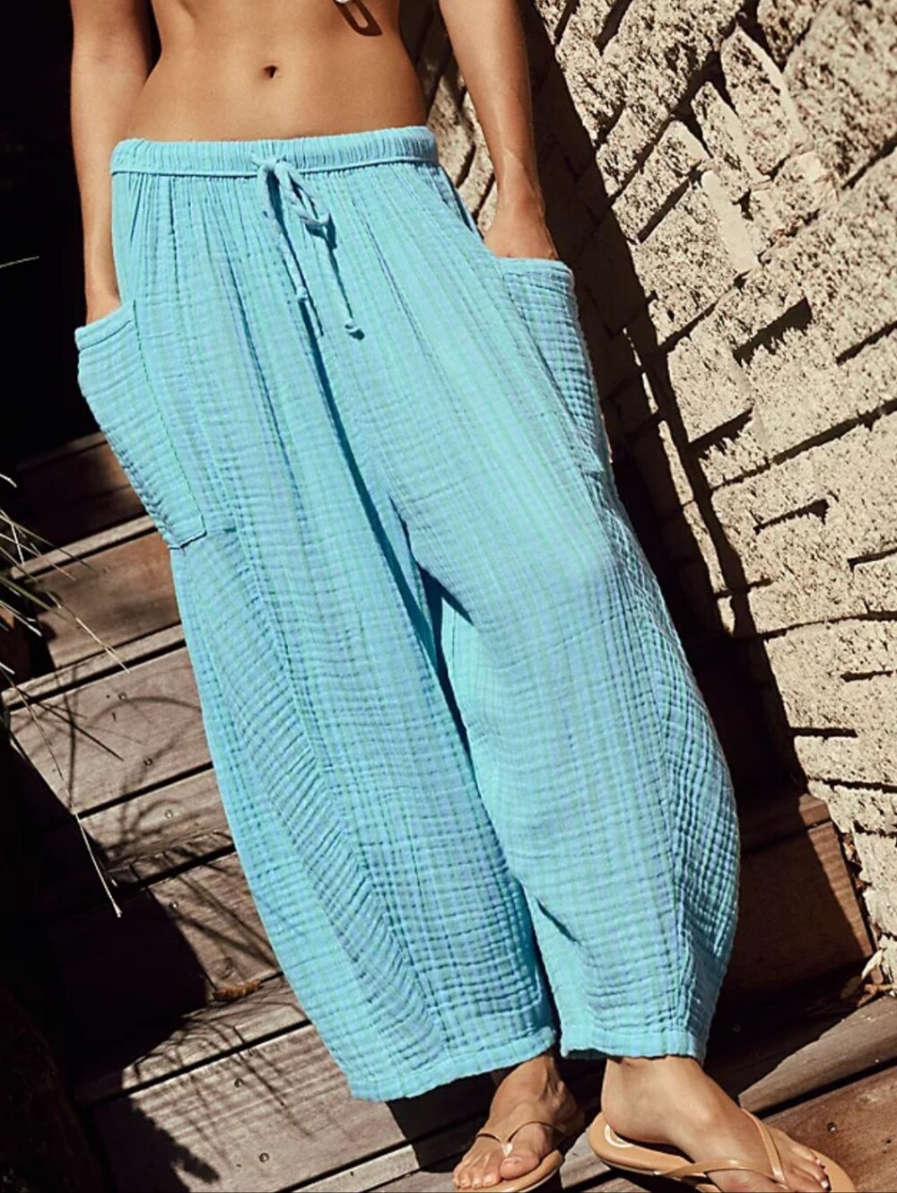 Free People Quinn Pants Cargo with Pockets - Blue & Brown Small